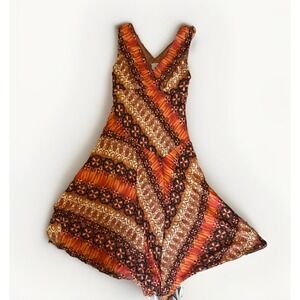 Vintage Rabbit Asymmetrical Midi Dress 12 Long Boho Print Fairy Grunge